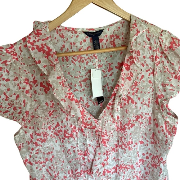 Banana Republic Womens Silk Blend Floral Ruffle Blouse L Modern Chic Workwear - Picture 4 of 9
